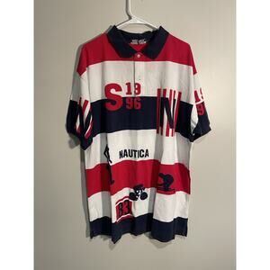 Vintage 1990s Nautica Olympic Games Color Block Polo Shirt AOP Men’s Size XXL